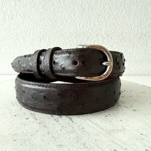 Rod Patrick Mens Full Quill Ostrich Leather Belt Dark Brown 1.25” Tapered Sz 46